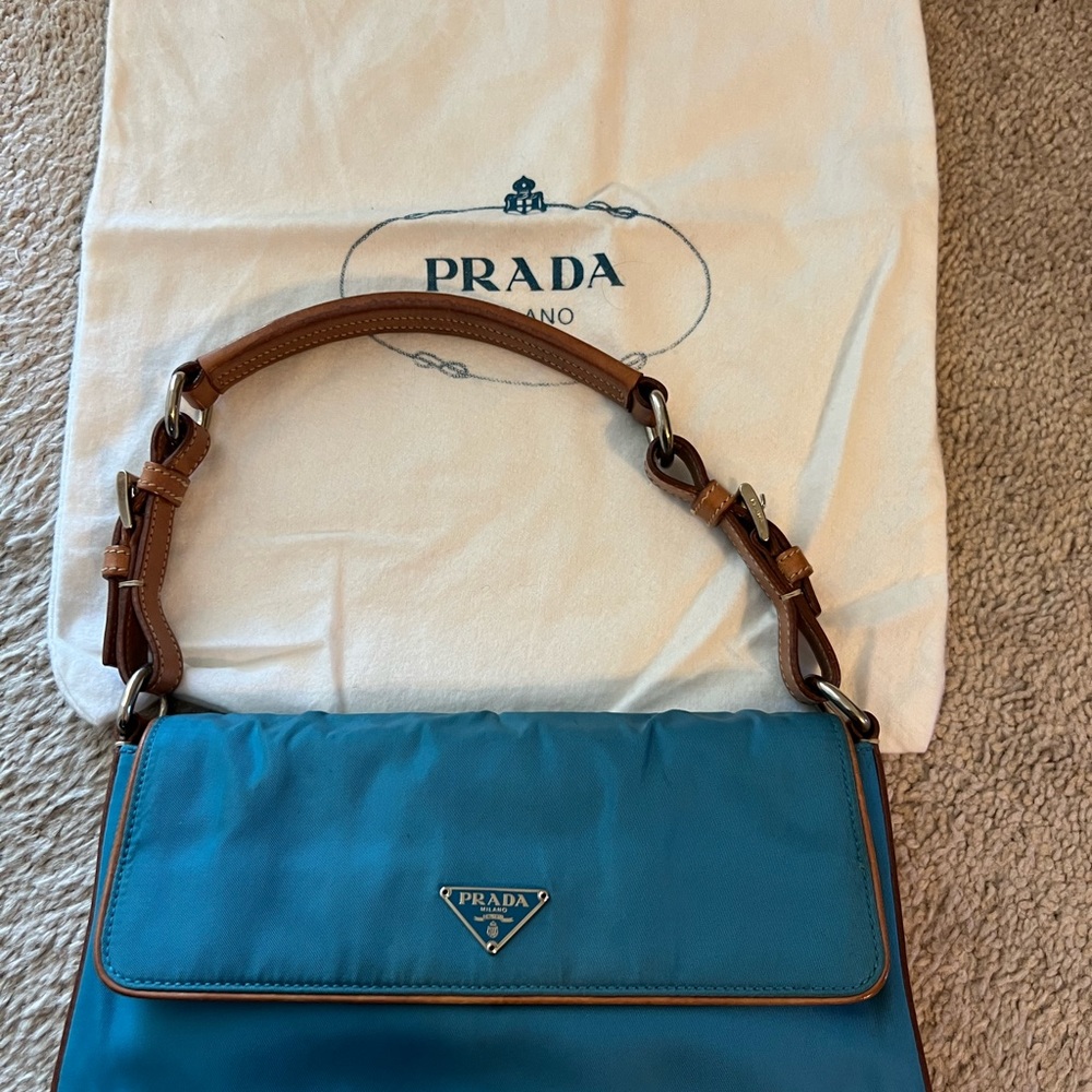 Prada small teal nylon bag